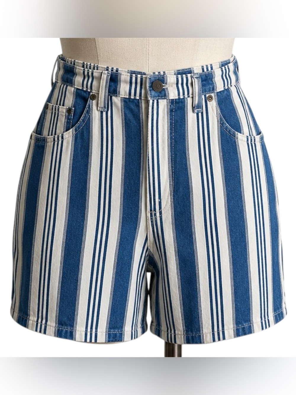Northcrest Vintage Women Blue and White Stripe High-Waist Bermuda Shorts Size 14